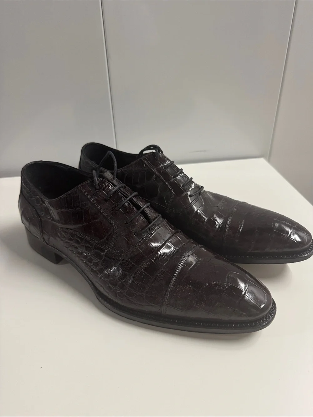 Caporicci size 11.5 Men's real alligator Leather Oxford in Dark Brown